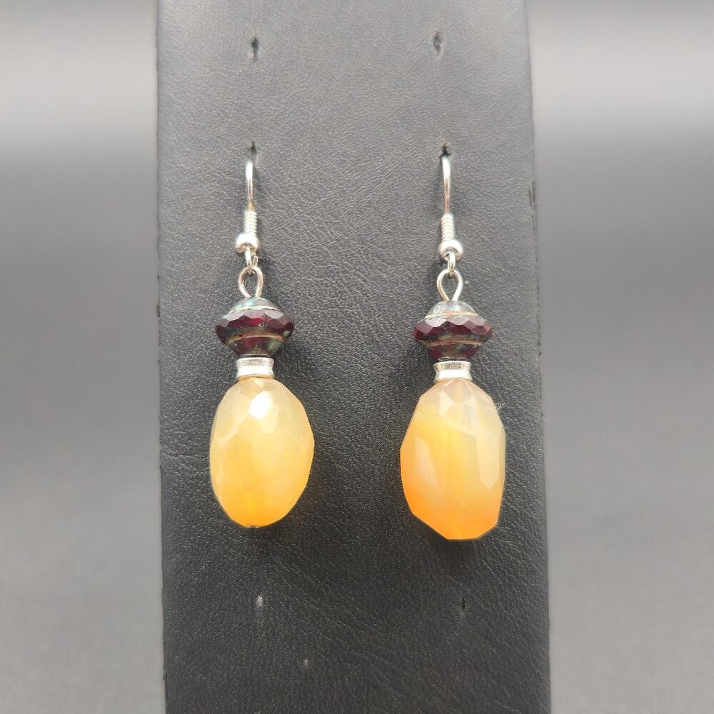 Silver Plated Over Copper Faceted Agate Stone Earrings A6144
